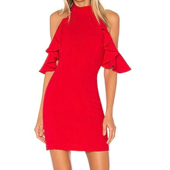 Amanda Uprichard Haven Dress Cold Shoulder Short Lined Scarlet Red Size S Zipper - Picture 3 of 10